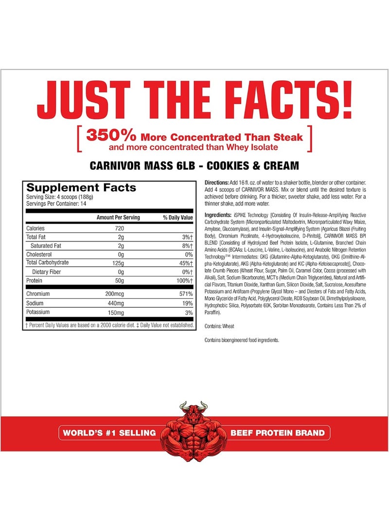 ماسيلميدز كارنيفور ماس - كوكيز آند كريم، 5.8 رطل | غذاء فائق البناء مع بروتين بقري معزول متحلل لنمو العضلات الخالية من الدهون، والقوة، والتعافي - Image 2